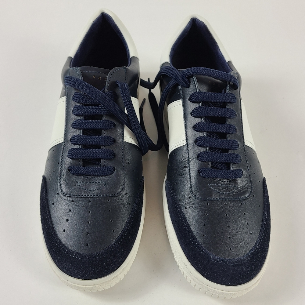 SANDRO Navy Blue Leather Mens Sneakers - Picture 2 of 4